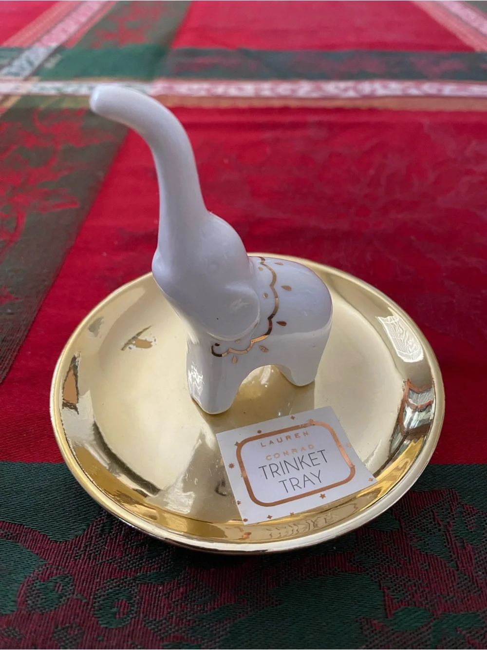 Elephant Ring Trinket Jewelry Holder White Ceramic Gold Base
